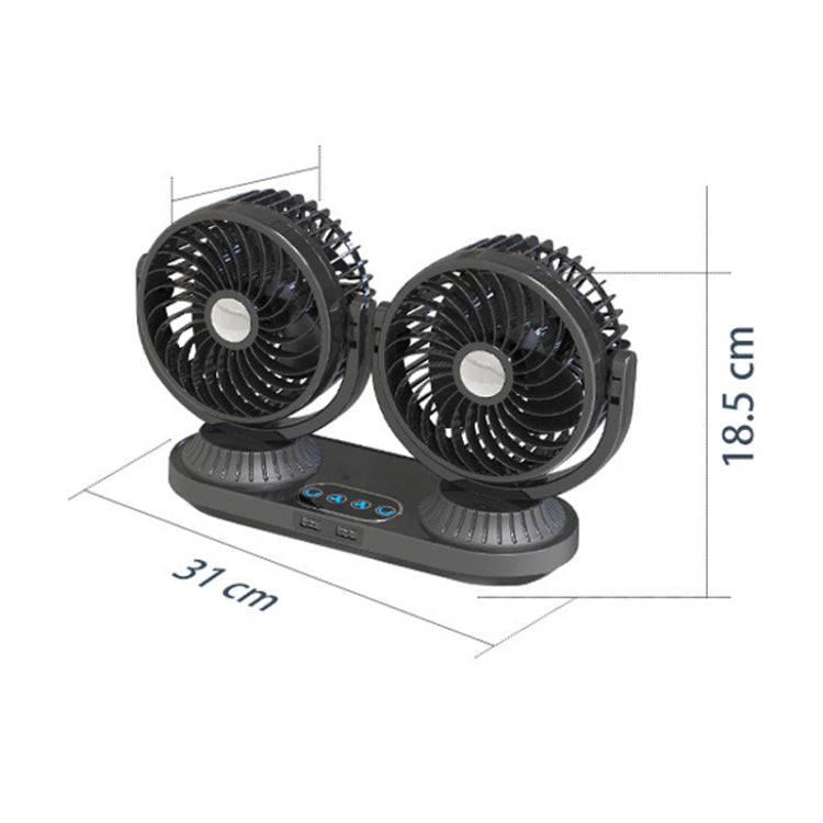 F623U 12V/24V Vehicle Electric Oscillating Head Rotatable Double Head Fan (Deluxe)