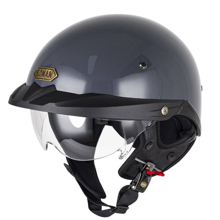 SOMAN Motorcycle Half Helmet Adjustable Helmet With Inner Mirror, Size: M(Cement Gray with Transp...
