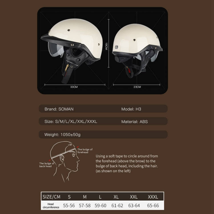 SOMAN Motorcycle Half Helmet Adjustable Helmet With Inner Mirror, Size: M(White)