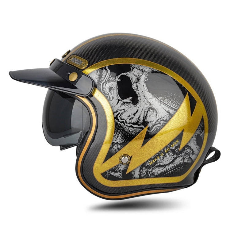 SOMAN Motorcycle Four Seasons Carbon Fiber Half Helmet, Color: Carbon Fiber Gold Lightning(L)