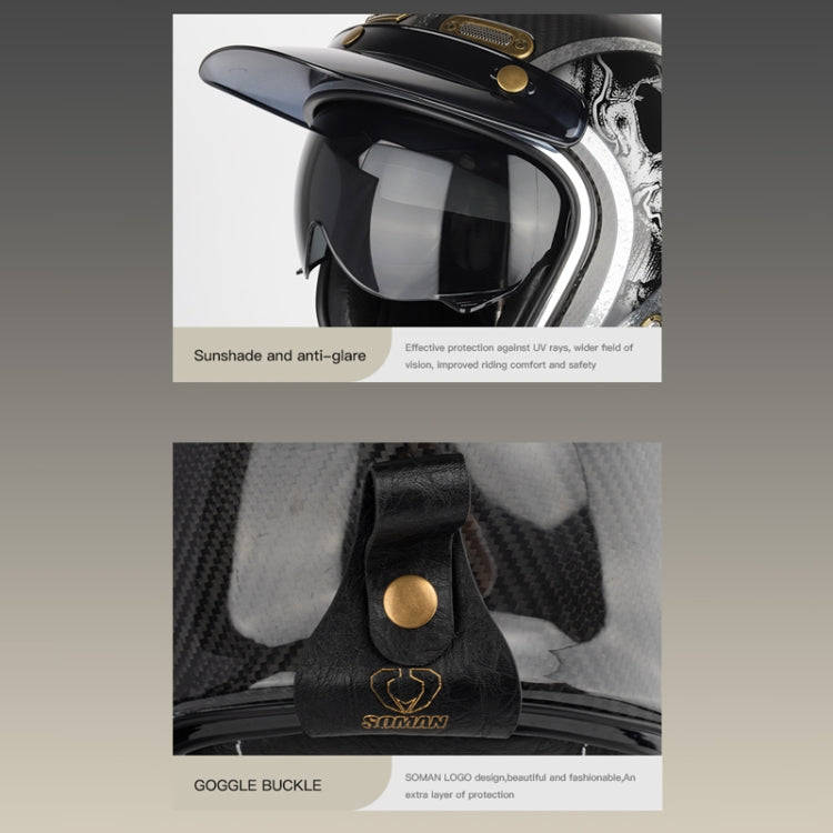 SOMAN Motorcycle Four Seasons Carbon Fiber Half Helmet, Color: Carbon Fiber Silver Lightning(XL)