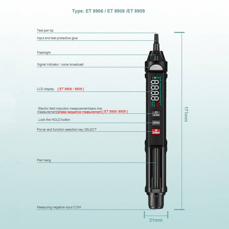 WinAPEX  ET8909  Digital Multimeter Voltage Test Pen Capacitance Meter Diode NVC Tester