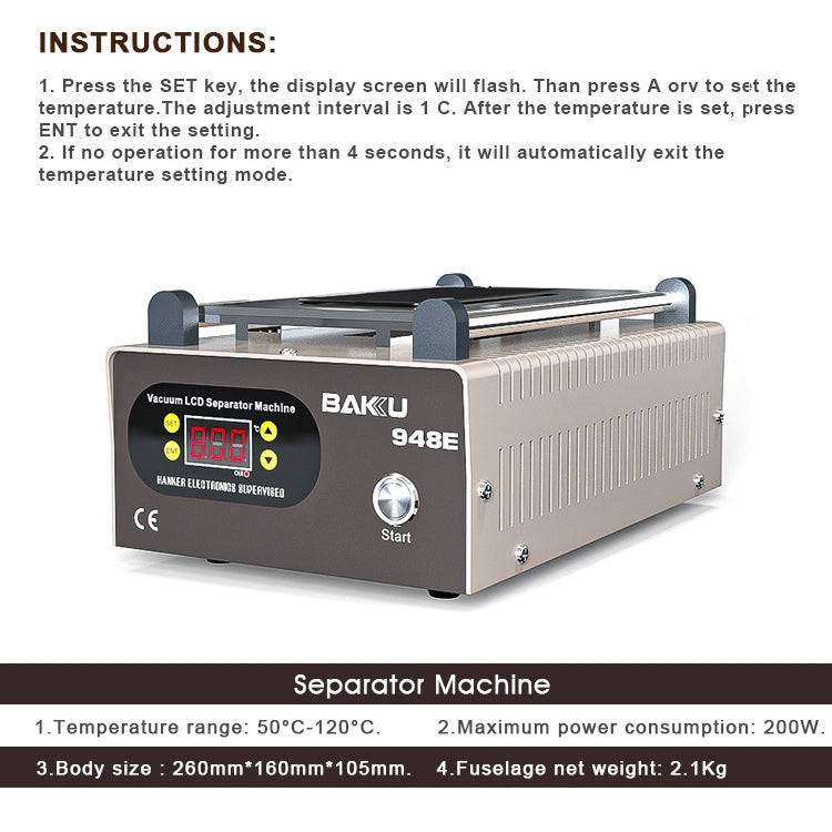 BAKU BA-948E Mobile Phone Liquid Crystal Separation Machine Flat Display Separator Heating Board ...