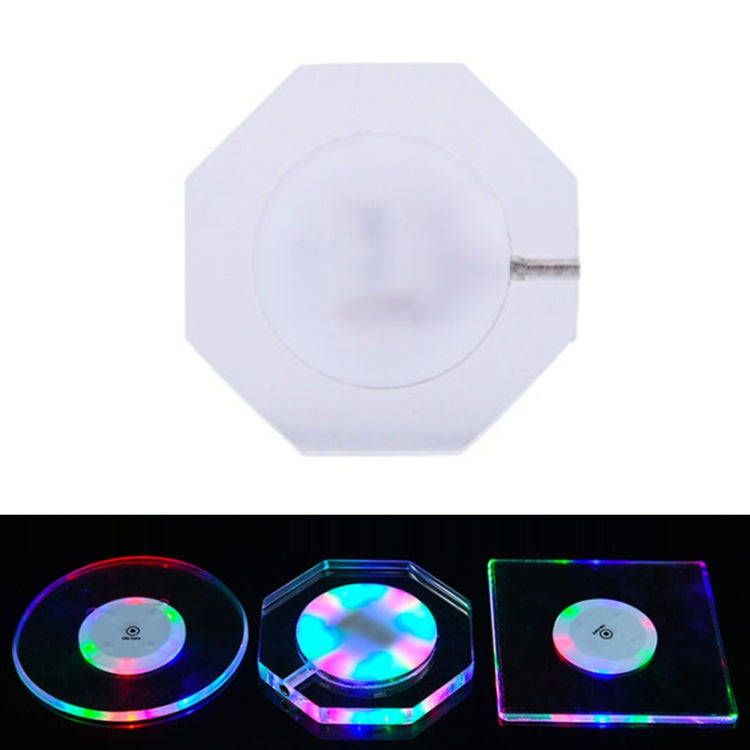 100x10mm Octagonal USB Charging LED Light Up Acrylic Coaster Transparent Crystal Base(Colorful Li...