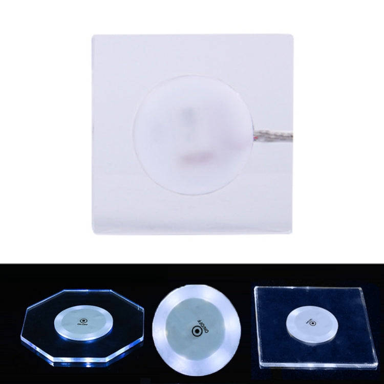 100x10mm Square USB Charging LED Light Up Acrylic Coaster Transparent Crystal Base(White Light)