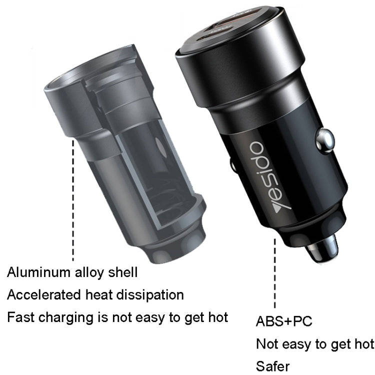 Yesido Y55 With Double Type-C/USB-C Port Line Car Charger QC3.0+PD30W Type-C/USB-C+USB Dual Port ...