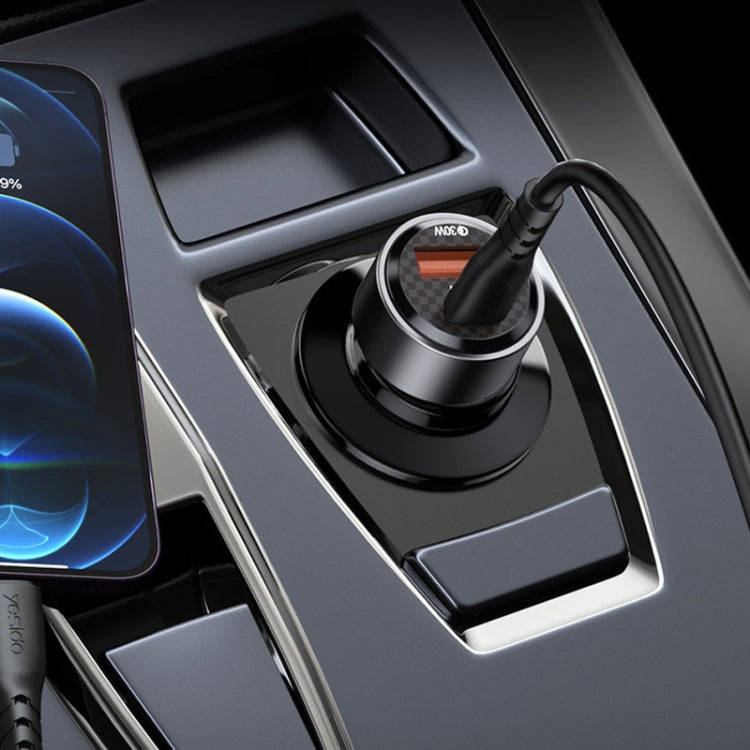 Yesido Y55 With Double Type-C/USB-C Port Line Car Charger QC3.0+PD30W Type-C/USB-C+USB Dual Port ...