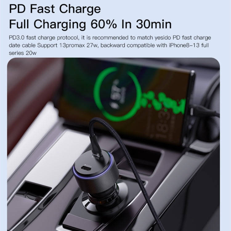 Yesido Y48  60W Car Fast Charger Aluminum Aluminum Double Type-C/USB-C Port Car Charger(Black)