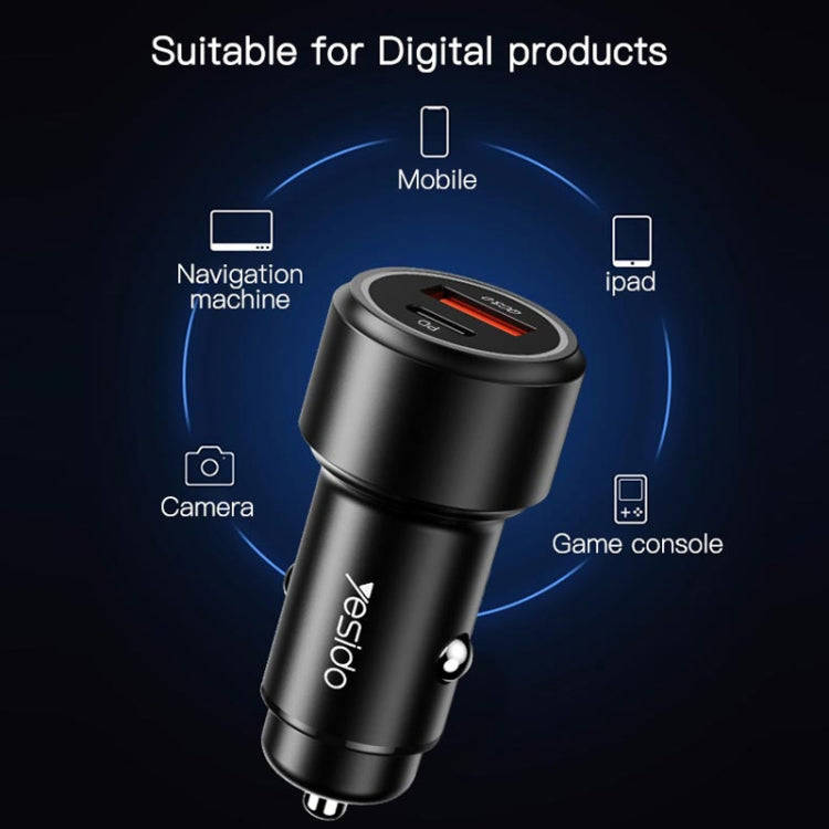 Yesido Y42 PD+QC3.0 Car Charger Cigarette Lighter 42W Fast Charger(Black)