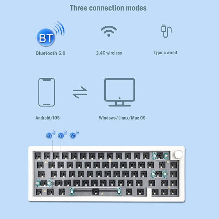 67 Keys Three-mode Customized DIY With Knob Mechanical Keyboard Kit Supports Hot Plug RGB Backlig...
