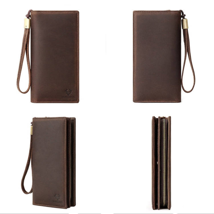 HUMERPAUL RFID Large Capacity Leather Wallet Long Men Pump Mobile Phone(Brown)