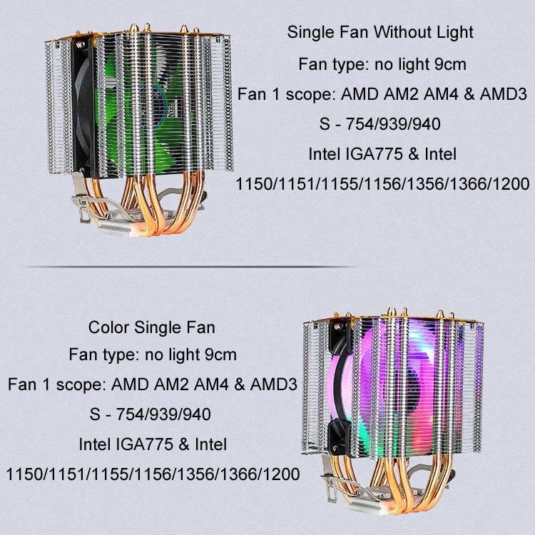 EVESKY 600 Desktop Computer 4 Copper Tube Mute CPU Cooling Fan, Color: Color Single Fan