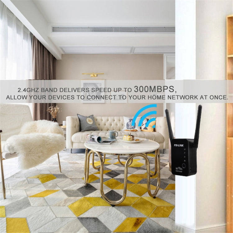 PIX-LINK 2.4G 300Mbps WiFi Signal Amplifier Wireless Router Dual Antenna Repeater(AU Plug)
