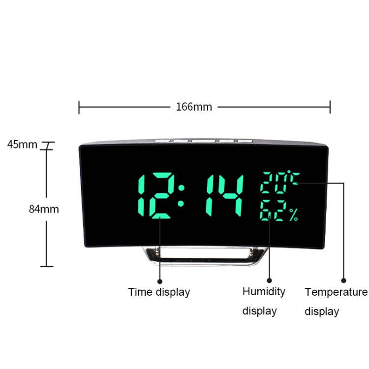 7816 Curved Screen LED Temperature / Humidity Display Multifunctional Clock(White)