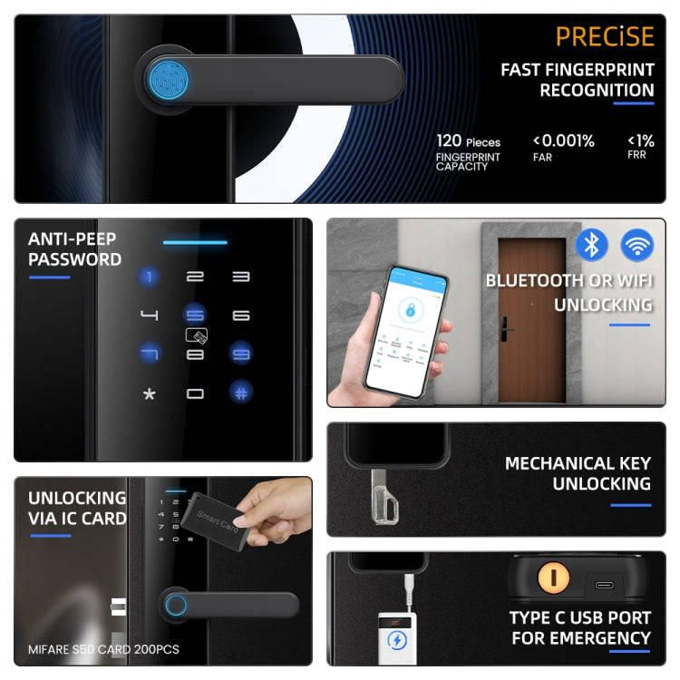 C91 Tuya Smart WiFi Password Fingerprint Electronic Door Lock(Bronze)