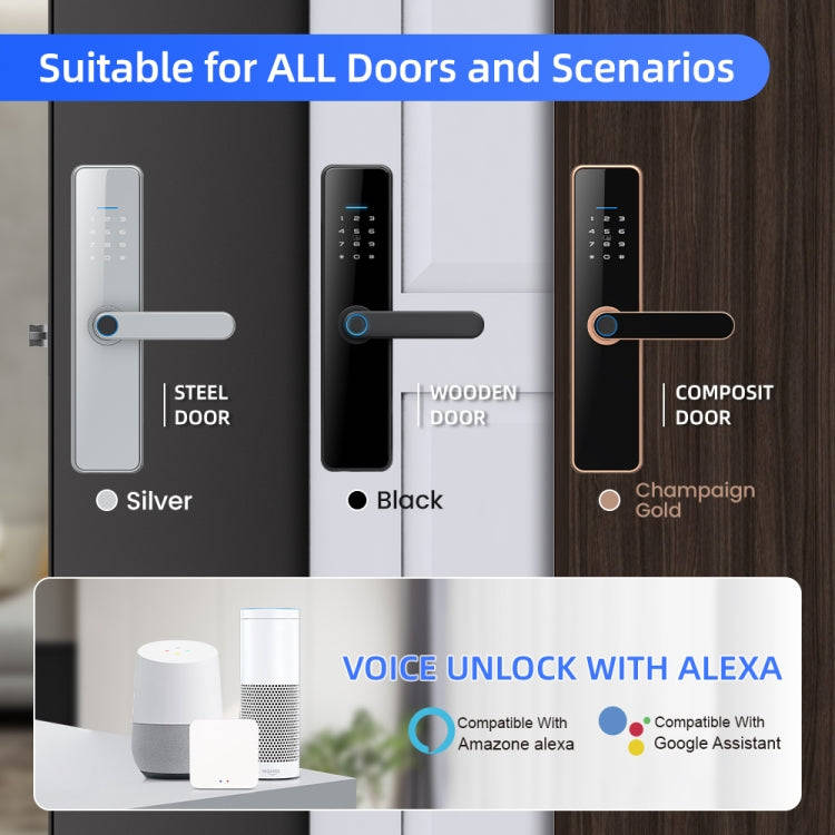 C91 Tuya Smart WiFi Password Fingerprint Electronic Door Lock(Bronze)