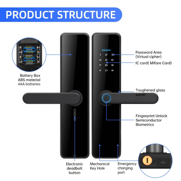 C91 Tuya Smart WiFi Password Fingerprint Electronic Door Lock(Silver)