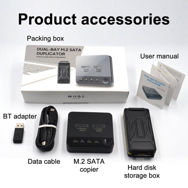 M.2 SATA Hard Disk Duplicator Solid State Drive SSD Mobile Hard Drive Enclosure(Black)