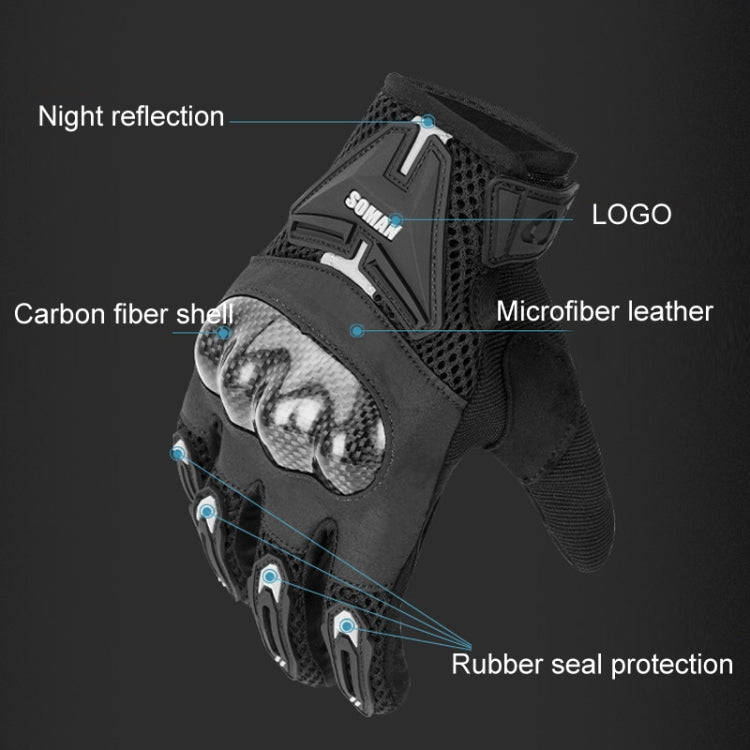 SOMAN Motorcycle Riding Anti-fall Breathable Anti-slip Carbon Fiber Gloves, Size: XXL(Black)