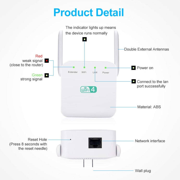 2.4G 300M Wi-Fi Amplifier Long Range WiFi Repeater Wireless Signal Booster UK Plug White