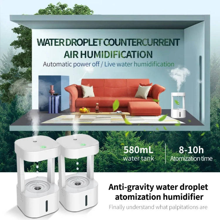 580ml Anti-gravity Humidifier Water Droplet Backflow Atomizer Aromatherapy Machine(Colorful Light)