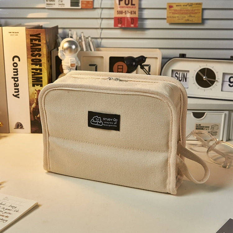 Large Capacity Canvas Pencil Case Student Stationery Storage Pencil Box(White)