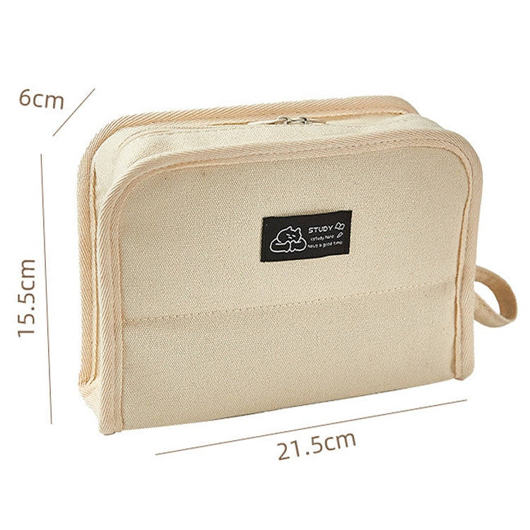 Large Capacity Canvas Pencil Case Student Stationery Storage Pencil Box(White)
