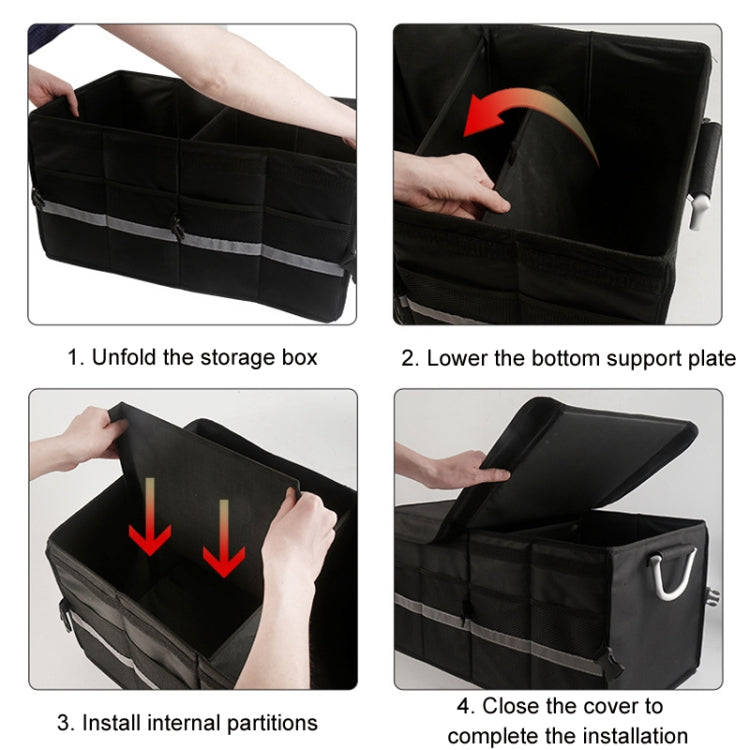 Car Trunk Storage Box Oxford Cloth Folding Organizer With Reflective Strips, Color: Small Black