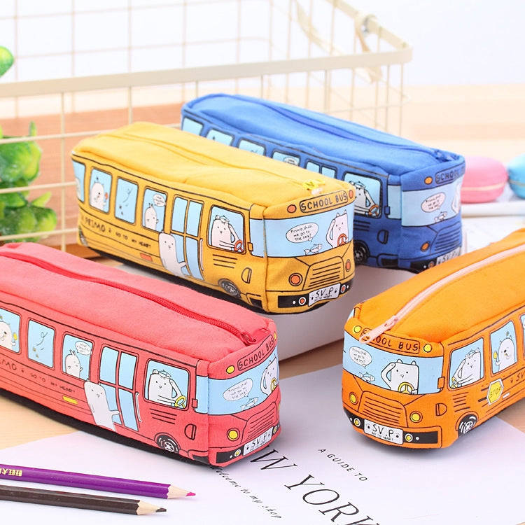 Cartoon Bus Student Stationery Pencil Case Large Capacity Canvas Stationery Box(Orange)