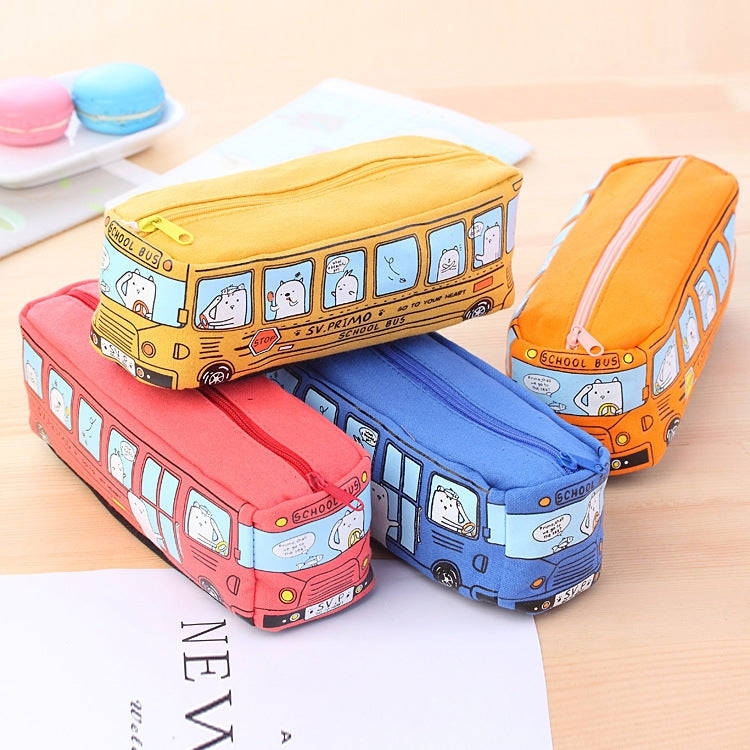 Cartoon Bus Student Stationery Pencil Case Large Capacity Canvas Stationery Box(Yellow)