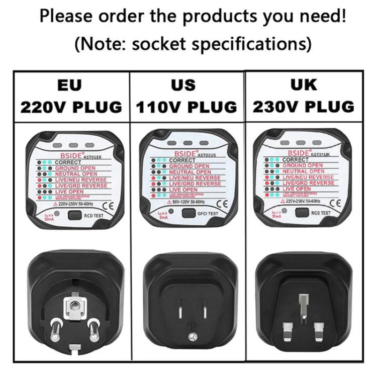 BSIDE AST01 Plug Power Tester Electrical Socket Detector UK Plug