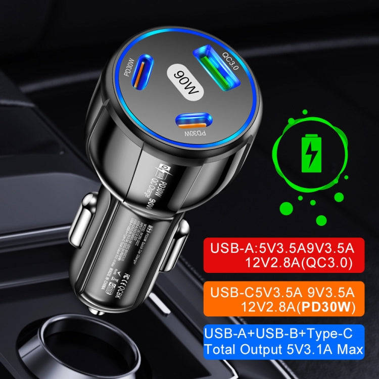 90W Super Fast Charging USB-C Car Charger Dual PD 30W+QC3.0 Charging Station(White)