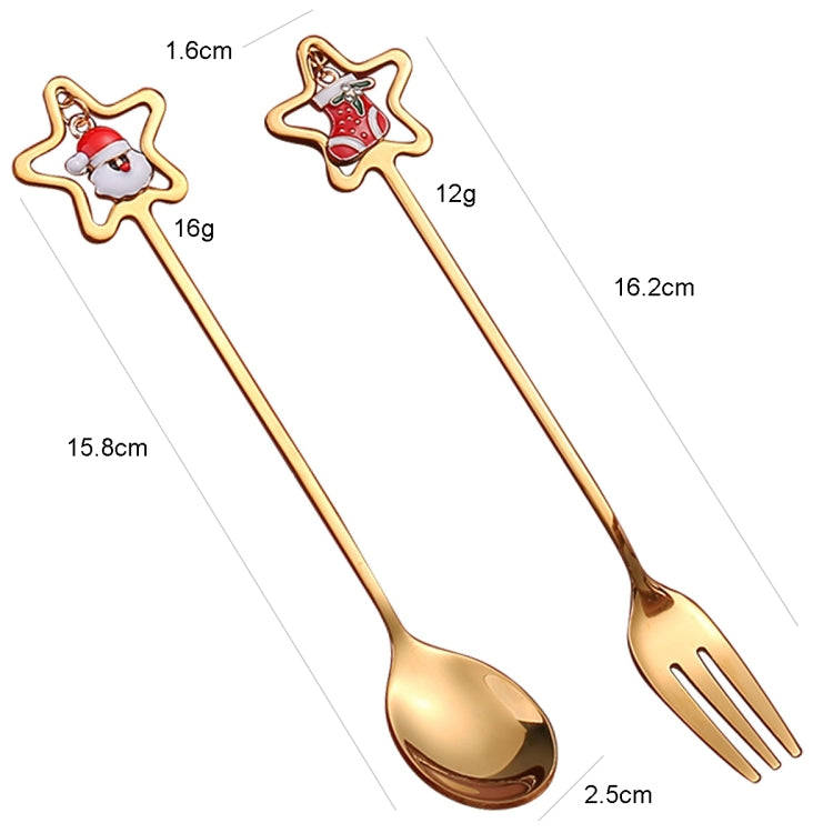 4pcs /Pack Christmas Stainless Steel Spoon And Fork Star Pendant Cutlery Gift Set, Specification:...