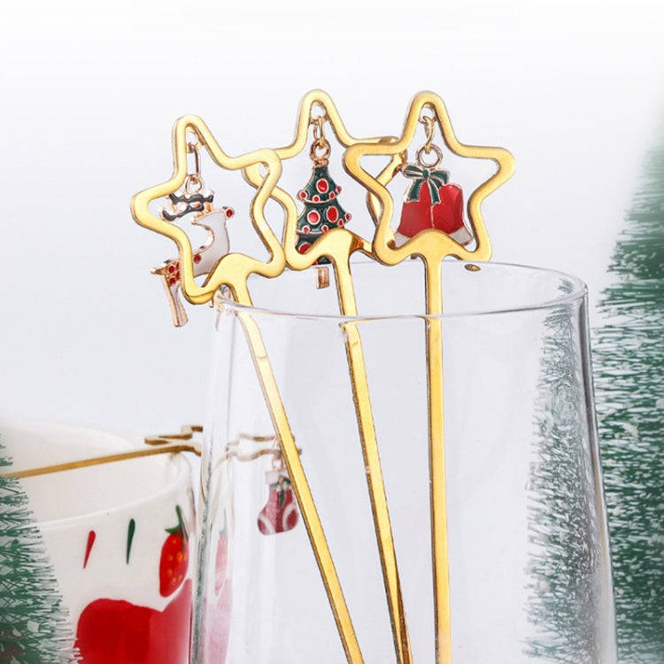 4pcs /Pack Christmas Stainless Steel Spoon And Fork Star Pendant Cutlery Gift Set, Specification:...