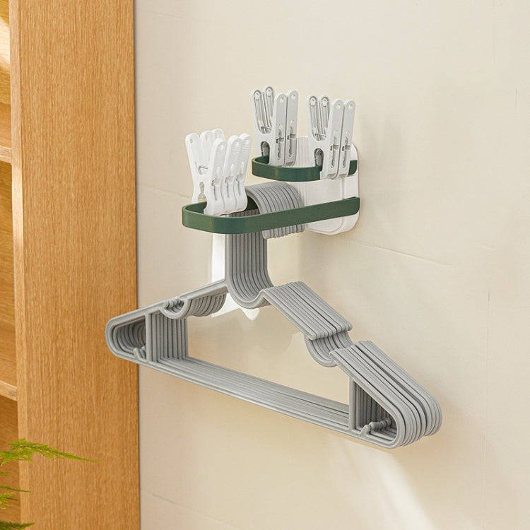 Double Layer Punch Free Wall Clothes Hanger Hooks Storage Organiser Rack(Green)