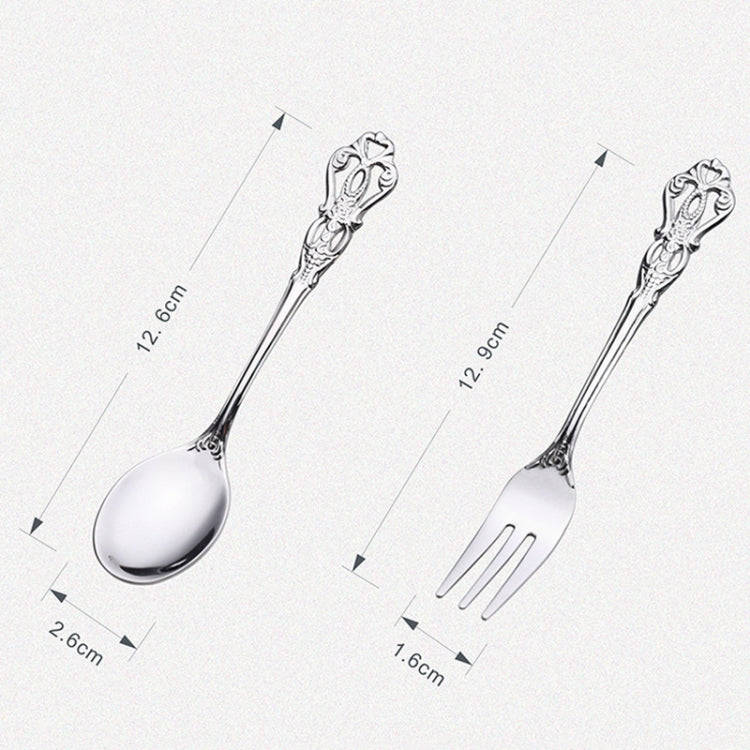 2pcs /Pack Retro Openwork Carved Dessert Spoon Fork Set Engraved Cutlery Gift Box, Style: Pink Bo...