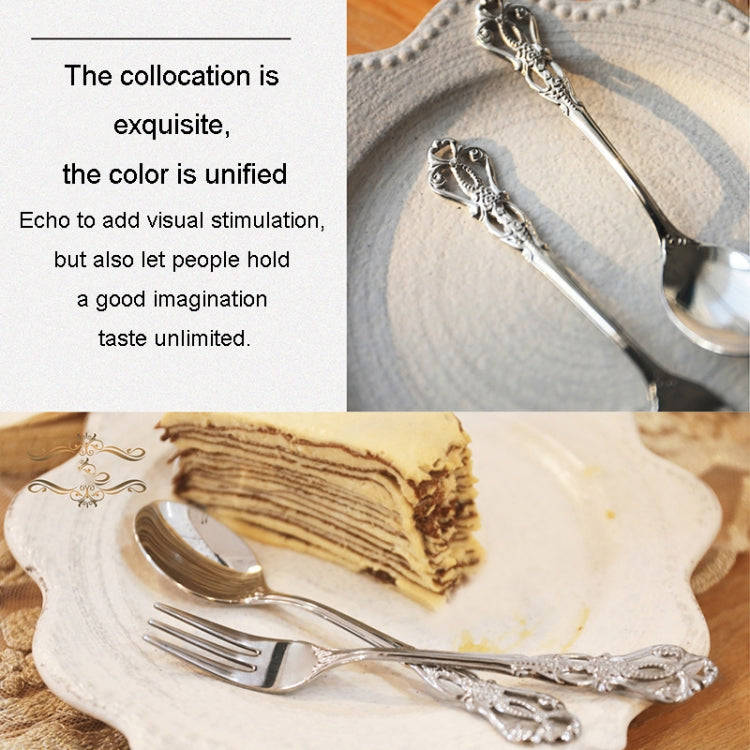 2pcs /Pack Retro Openwork Carved Dessert Spoon Fork Set Engraved Cutlery Gift Box, Style: Blue Bo...