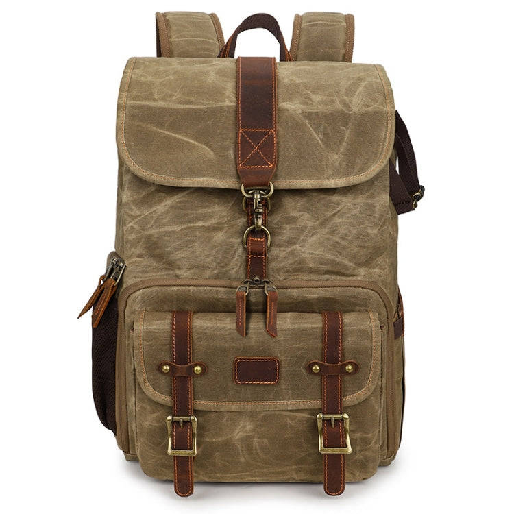 Large Capacity SLR Digital Camera Bag Laptop Backpack Canvas Storage Bag(Khaki)