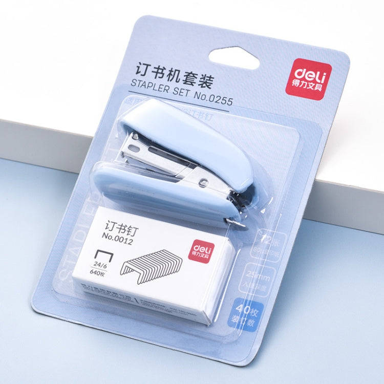 Deli  Macaron Color Stapler + 640 Staples Set Small Mini Stapler Stationery(Blue)