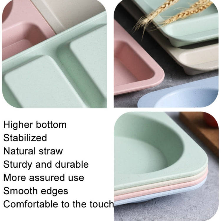 4pcs /Set Wheat Straw Split Dining Plate With Bowl Chopsticks Spoon Tableware Set(Pink)