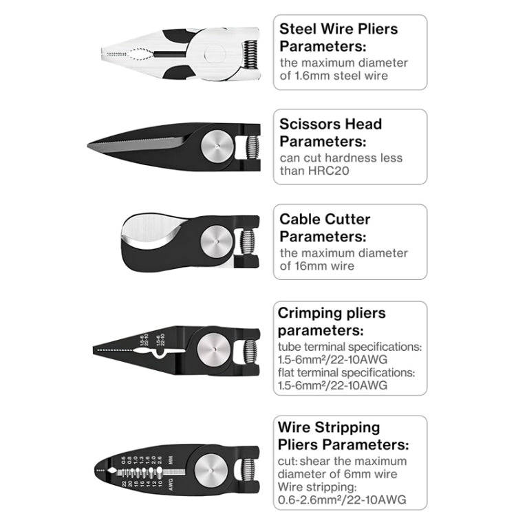 5 In 1  Combination Interchangeable Head Pliers Kit General Repair Screwdriver Pliers(Red Black)