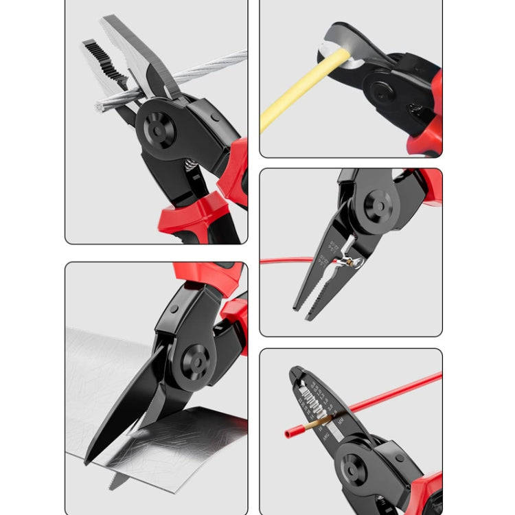 5 In 1  Combination Interchangeable Head Pliers Kit General Repair Screwdriver Pliers(Red Black)