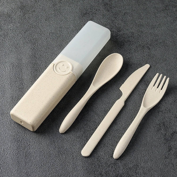 4 In 1 Portable Wheat Straw Tableware Set Outdoor Travel Storage Tableware Box, Style: B With Kni...
