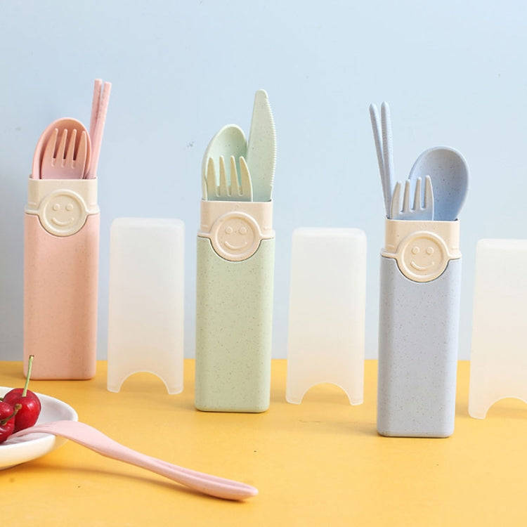 4 In 1 Portable Wheat Straw Tableware Set Outdoor Travel Storage Tableware Box, Style: B With Cho...