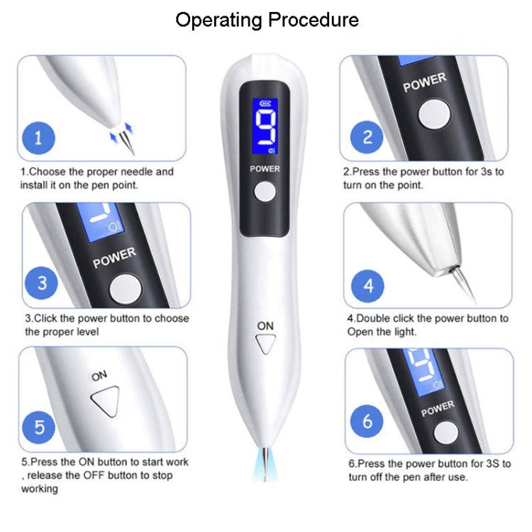 9 Gears Mole Spotting Pen LCD Home Laser Mole Spot Sweeping Beauty Instrument With Shot Light(Gold)