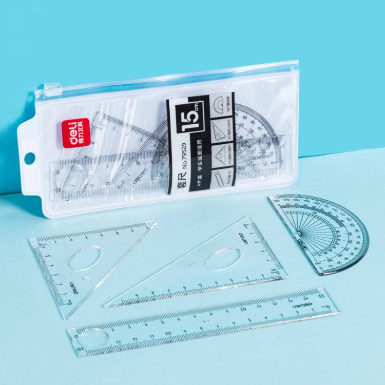 Deli  4-in-1 Ruler Set for Students Ruler Stationery Set, Model: 79529