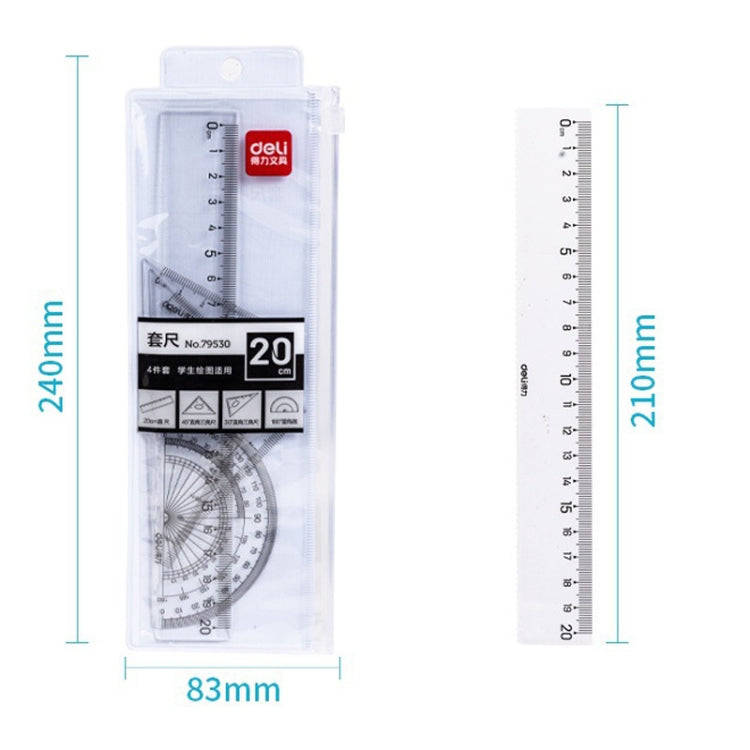 Deli  4-in-1 Ruler Set for Students Ruler Stationery Set, Model: 79529