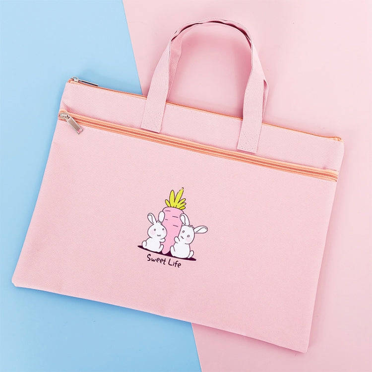 Zipper Canvas File Bags A4 Folder Pouch For Students Portable Handbag, Style: Little Rabbit (Pink)
