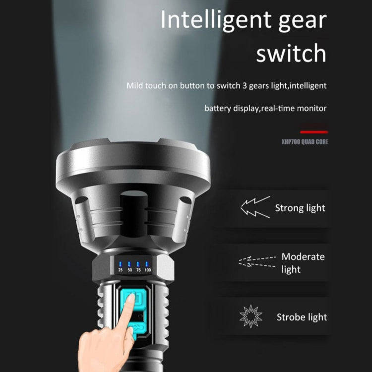 Strong Light Flashlight USB Rechargeable LED Super Bright Long-range Outdoor Lighting(Black)