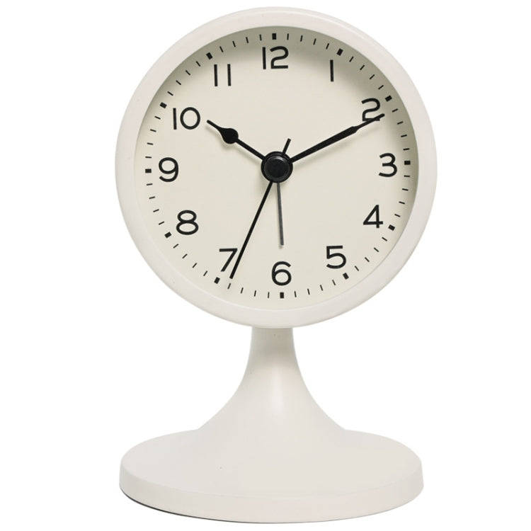 Metal Retro Silent Table Alarm Clock Student Bedside Clock With Night Light(Milk White)